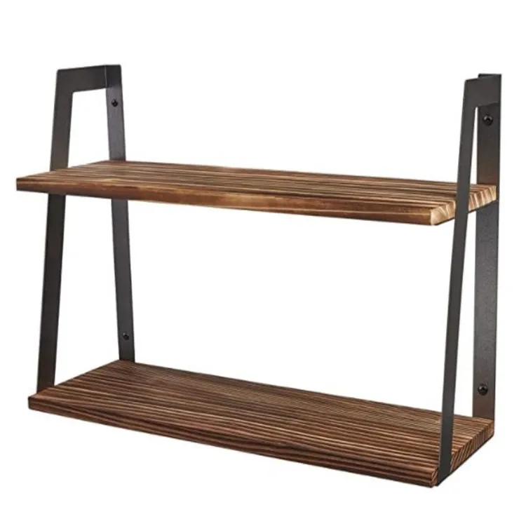 Best selling 2-tier rustic floating wall shelves industrial modern farmhouse shelving wooden kitchen shelf