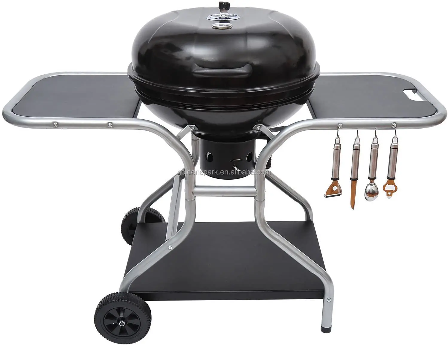 New Deluxe Charcoal Trolley Barbecue Grill with Wheels - Black