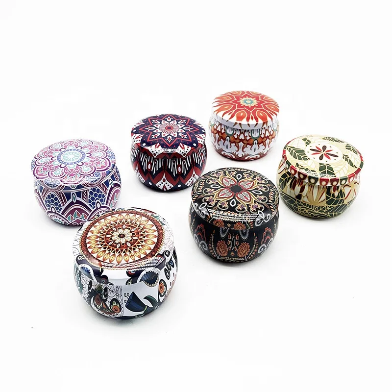 Various Pattern Empty Round Jars Candy Crafts Storage Containers Metal Box 4.4oz Candle Tin Can