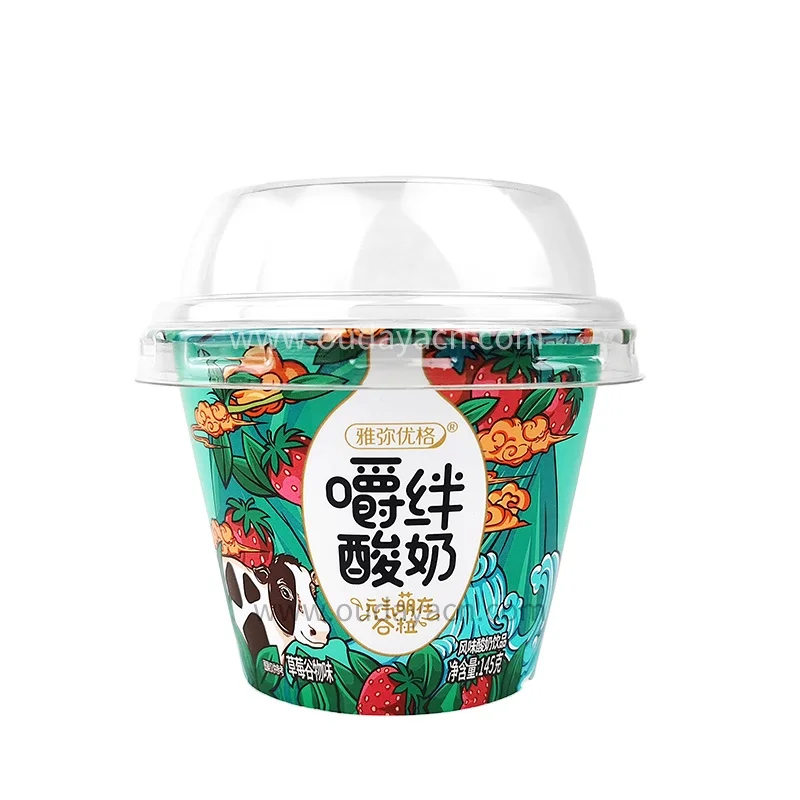 custom size food safety printing activia yogurt dessert container packaging plastic hard cup with PET lid