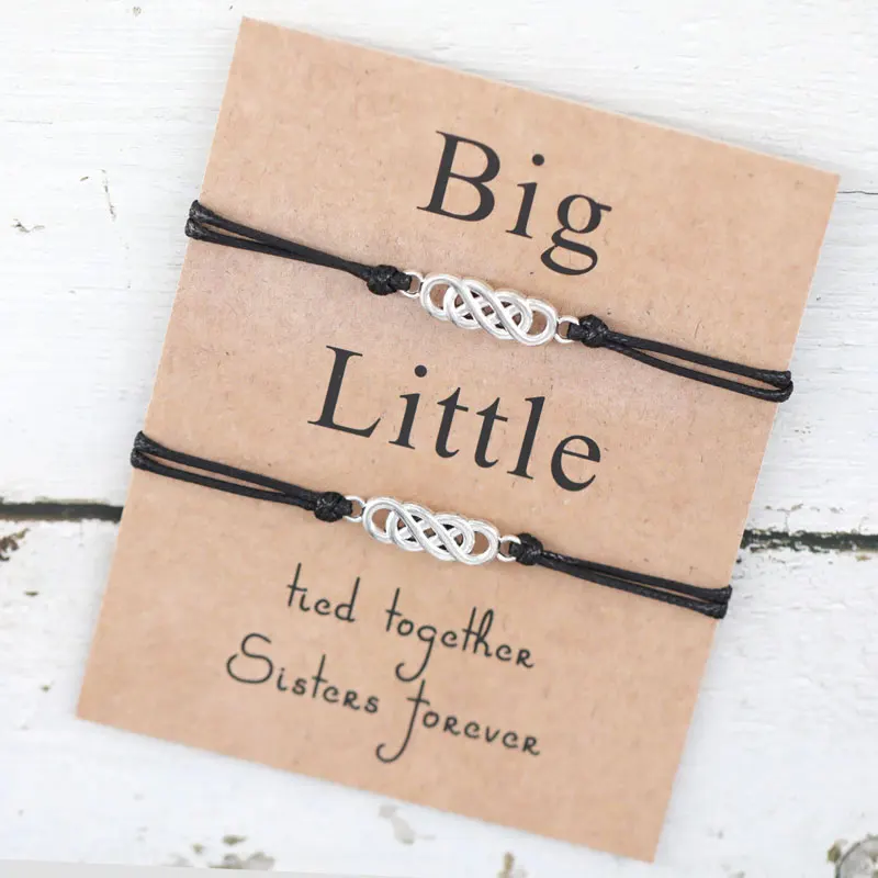 LWD60149 Friendship Sisters Gift Make a Wish Jewelry Silver Twined Infinite Love Big Little Sister Charm Bracelet Girls