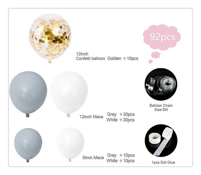 White Gray Birthday Balloon Arch Kit Accessory Balloon Stand Party Decoration Wedding Arch