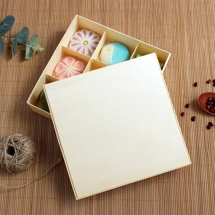 New Design Wooden Take Away Japanese Wagashi Packaging Box Pastry Dessert Muffin Mousse Cupcake Food Container With Dividers
