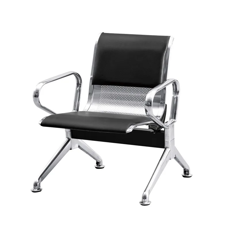 Stainless steel three-seat seats with artificial leather cushions at airports, Bus stop chairs and waiting chairs in hospitals