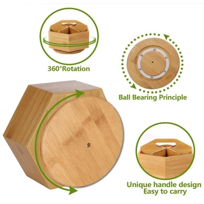 Eco-friendly Bamboo Rotating Pencil Holder with 6 Compartments Bamboo Wooden desk organizer