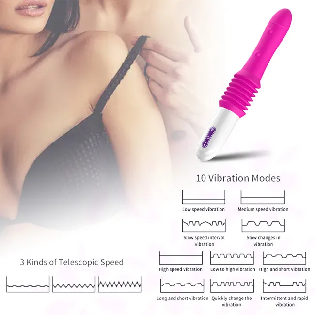 YIME Multi Frequency Retractable Vibrator G Spot Stimulating Silicone Thrusting Dildo Vibrator