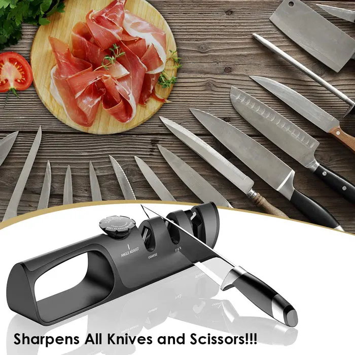 Three Stages Sharpener Carbide Ceramic in Sharpening Angle from 14 to 24 Degree Kitchen Knife Set and Scissor Sharpening knife s
