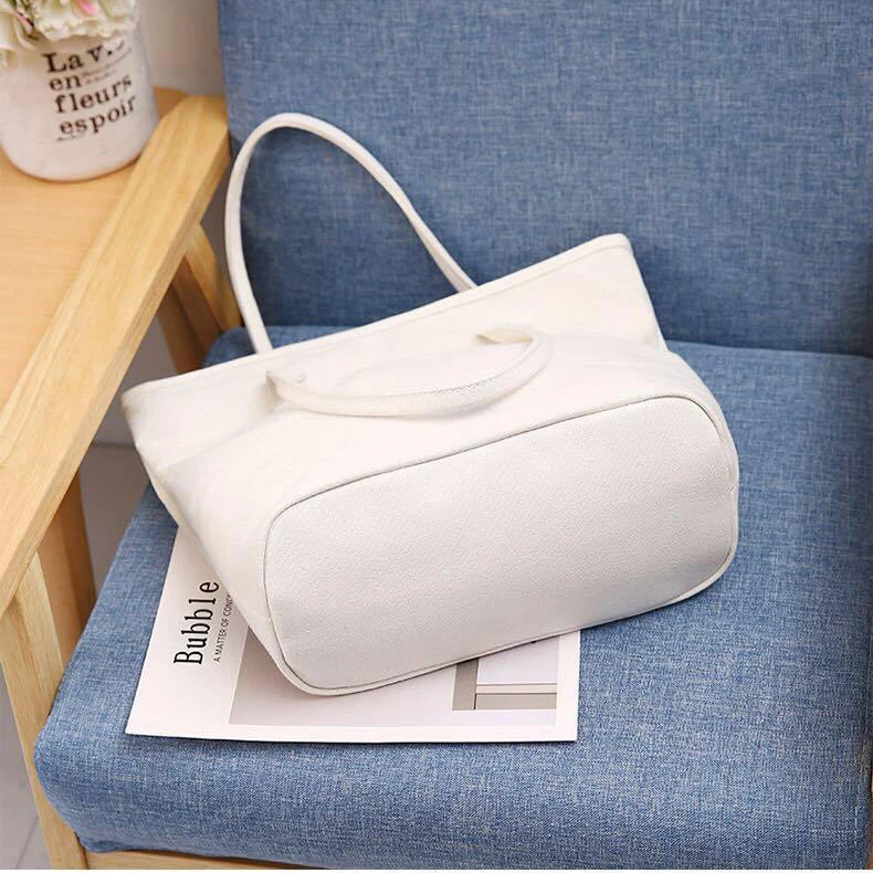 New Wholesale White Plain Large Canvas Tote Fashion Korean Large Capacity Canvas Sling Shoulder Bag For Women