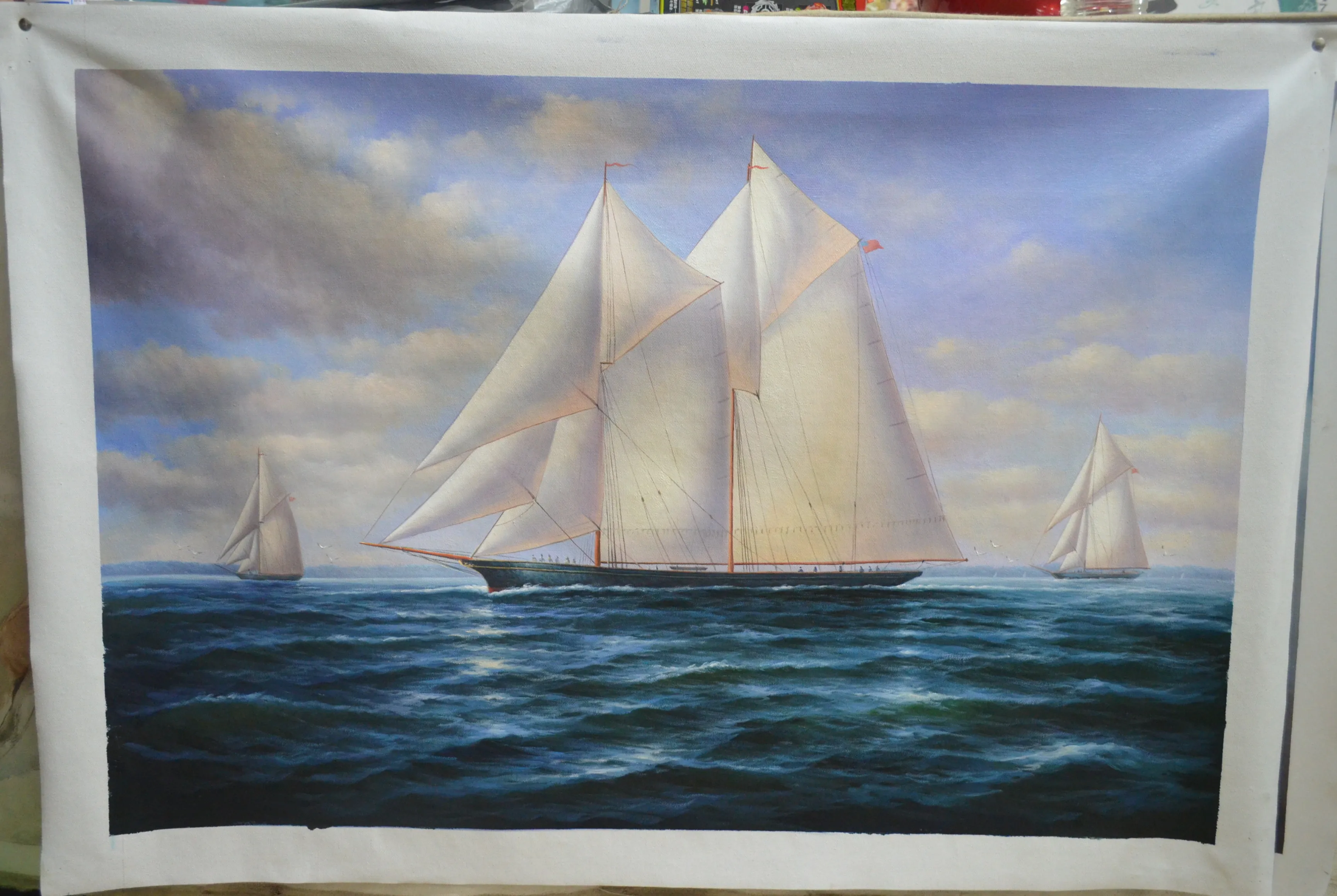 Large Ship Painting Realistic Oil Painting on Canvas Sailing Art Sail Boat Decor Sunset Painting