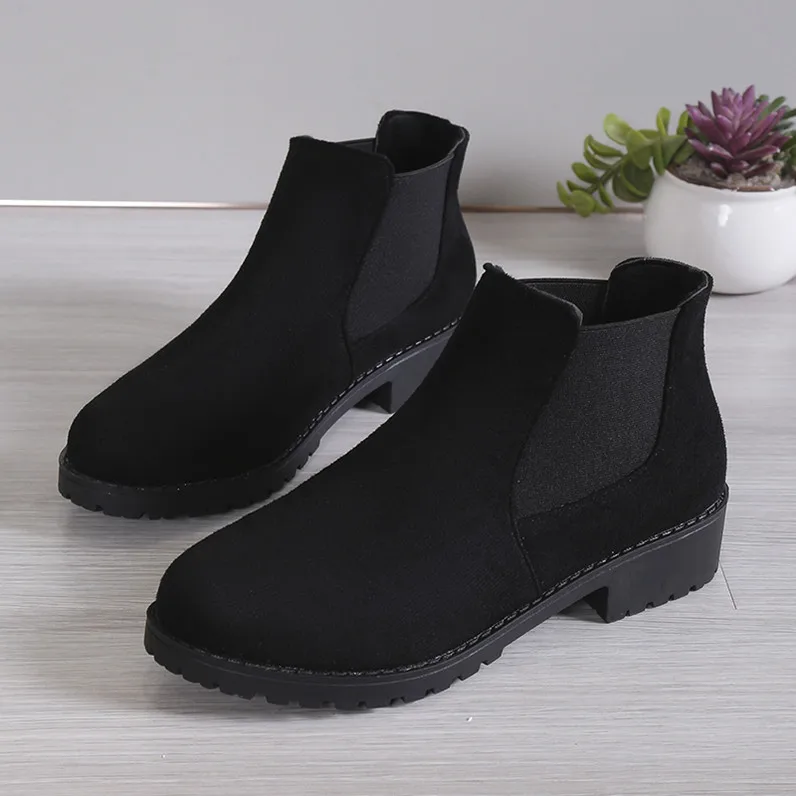 2024 Fall winter elegant suede comfy shoes chunky low Heel Classic simple design boots Women round Toe retro Ankle Boots