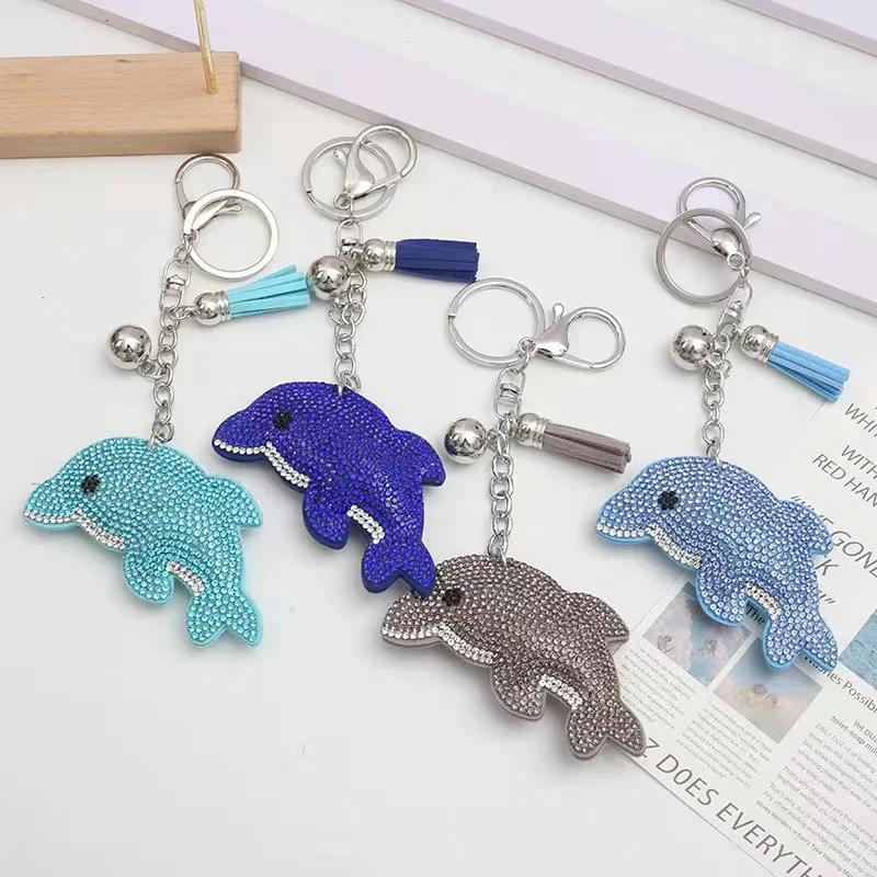 Direct Sales Bag Accessories Charms Marine Animals Dolphin Sea Keychains Rhinestones Wholesale Price