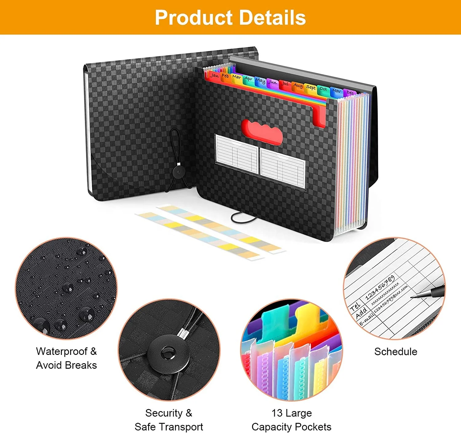 life Accordion File Organizer 13 Pockets Expanding File Folder Portable A4 Letter Size Filling Box Expandable Desktop Accordion