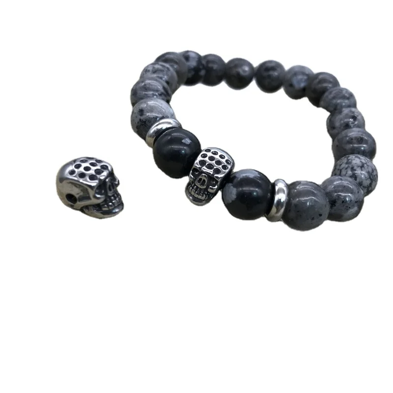 Высококачественные ювелирные изделия, оптовая продажа, очаровательные металлические бусины из нержавеющей стали с пистолетным покрытием и черепом 9x8 мм
