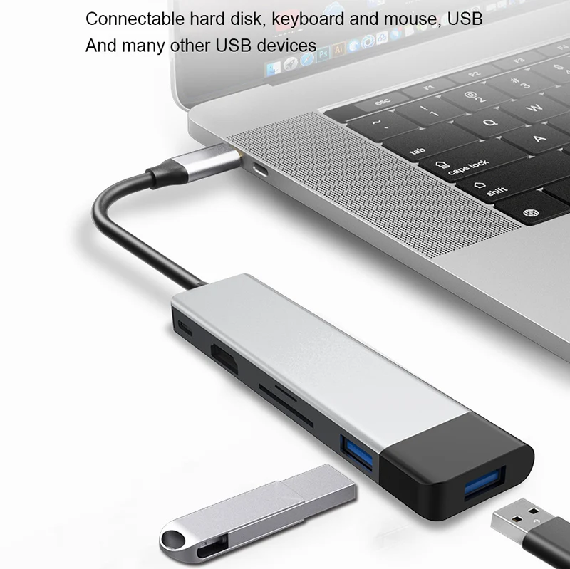 USB-концентратор 6 в 1 алюминиевый с кардридером для TF-и SD-карт USB 3