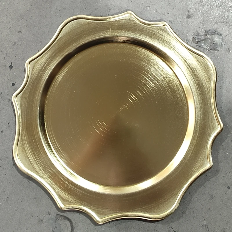 Wholesale 13 Inch Plastic Wedding Party Table Decorative Dinner Base Dishes Under Plates Gold Brushed Metallic Charger Plates