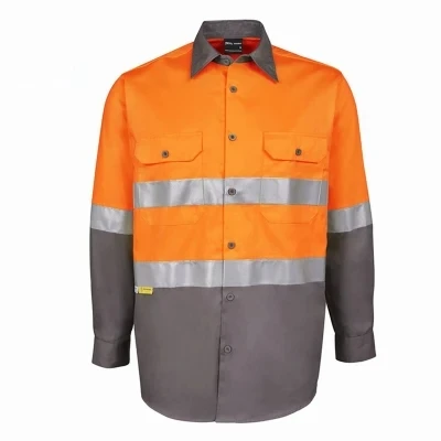 100% Cotton Long Sleeve Building Clothing Mechanic Labor Protection Safety Shirt Workwear for Mining