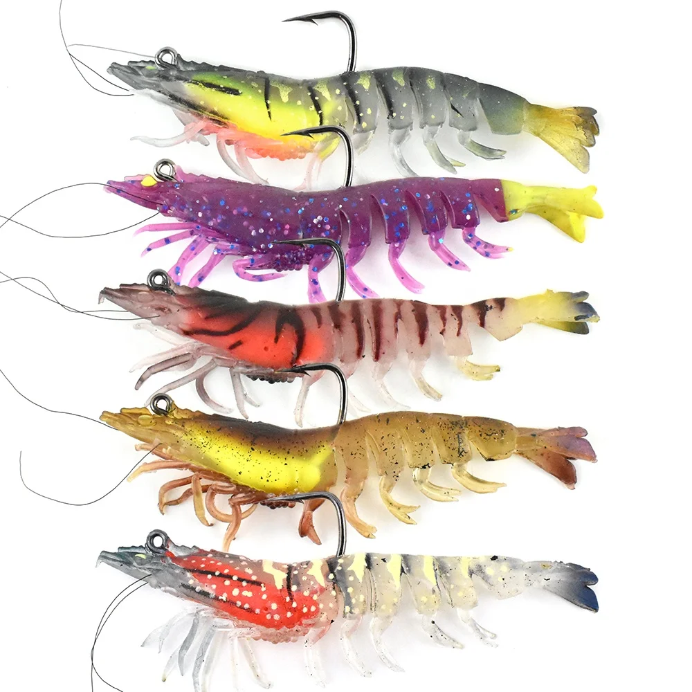 Lead wrapped soft shrimp 12g/9mm Night light shrimp with hook fishing soft bait artificial shrimp