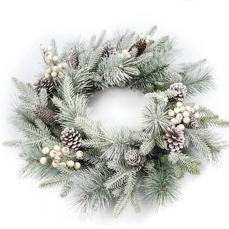Christmas Decoration White Pine Needle Wreath Artificial Decorated PE Planting Rattan Christmas Party Garland Wreath