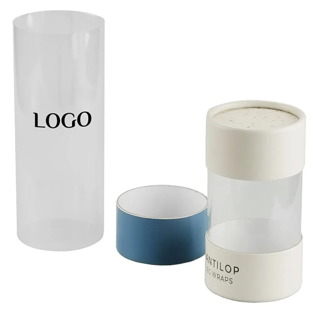Wholesale packing acetate cylinder packaging box paper tube with PVC clear window for tea package