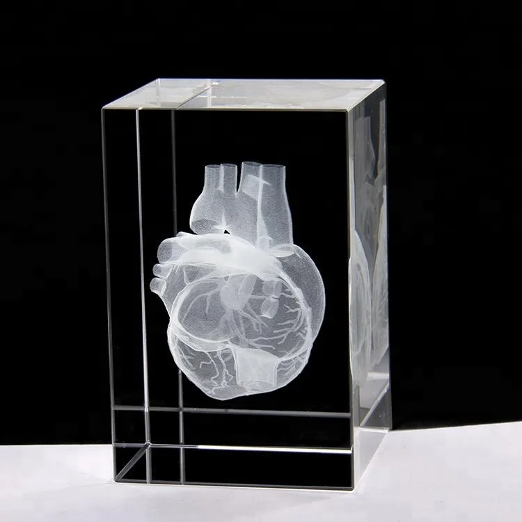 
Unique 3d laser engraving heart crystal glass cube block for gift 