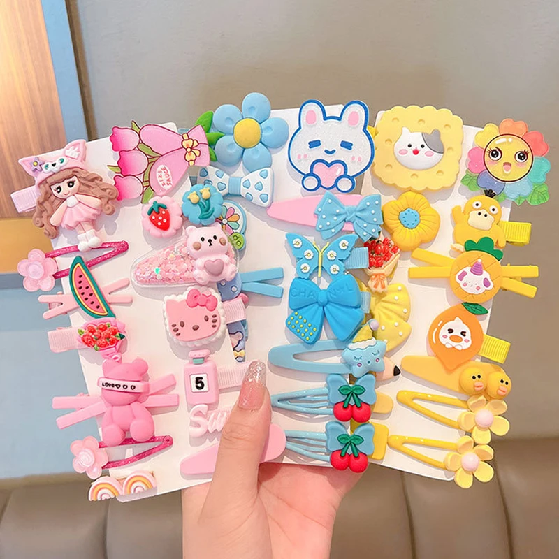 Factory Sale Handmade 14 Pcs/Set Rainbow Resin Hair Clips Cute Cartoon Hair Clips For Kids
