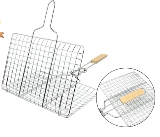 Detachable handle BBQ basket fold-able handle grilling mesh net stainless steel with locks barbecue roasting cooking tools