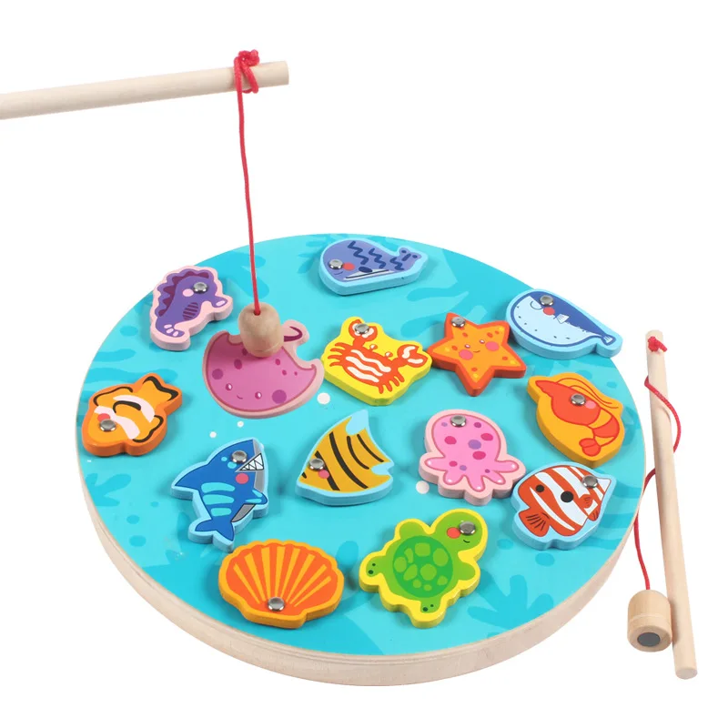 Wholesale Wooden Cat Fishing Toy for Kids Double-Sided Alphabet and Number Educational Game