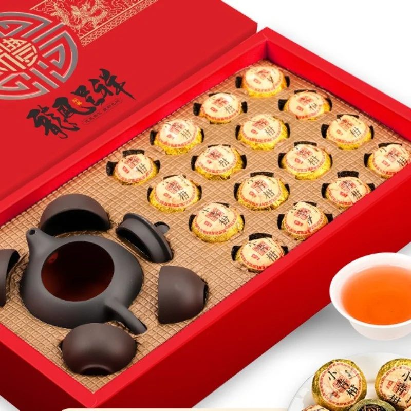 Zongxinhui small green orange Puer tea gift box with Yunnan palace Puer tea supporting tea set wholesale 160g