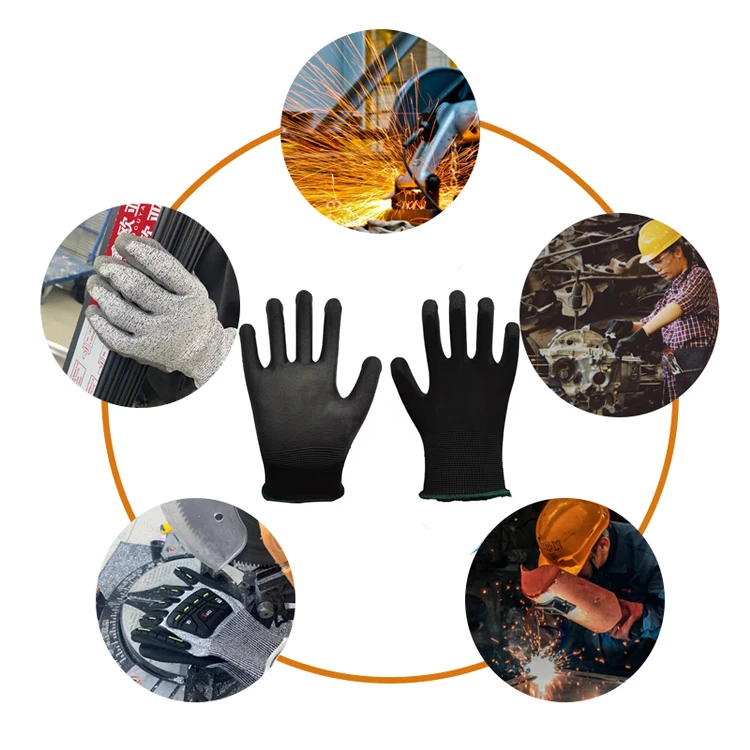 SunnyHope Hot sell Durable Breathable Black PU Coating Palm dipped Anti-Vibration Construction Gloves esd pu gloves