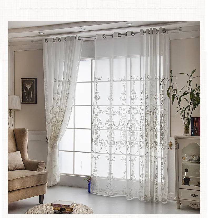 Flower luxurious Curtains for living room Home Decor Tulle for bedroom embroidery tulle sheer for window white color