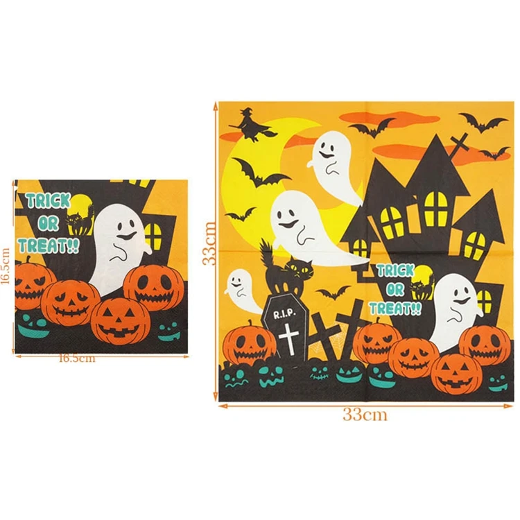 
20Pcs Halloween Pumpkin Paper Napkin Funny Party Decoration Facial Tissue Horror Ghost Pumpkin Disposable Paper Napkins 