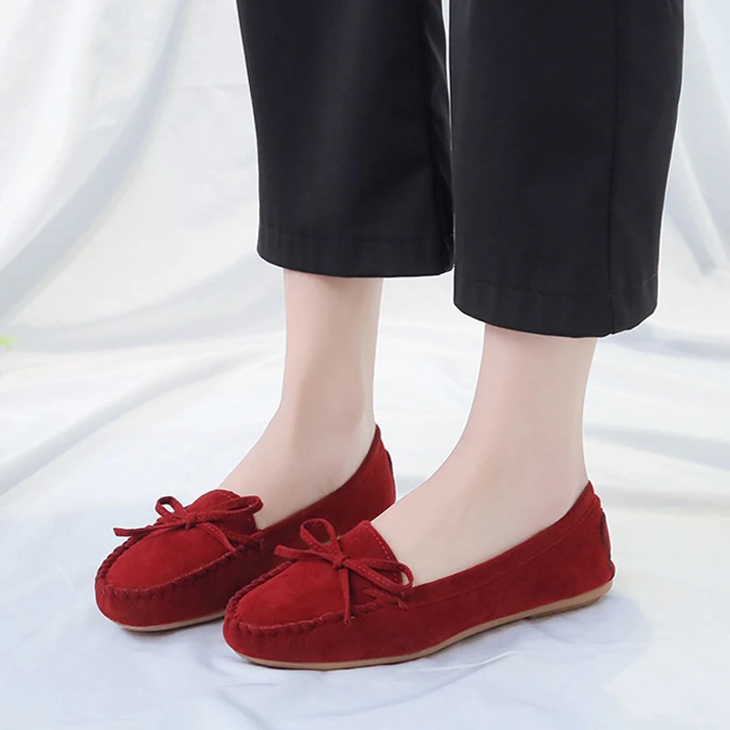 Casual Moccasins Classic Soft Sole non-slip Loafers Women Bowknot Versatile Flats Comfortable trends Mother work shoes