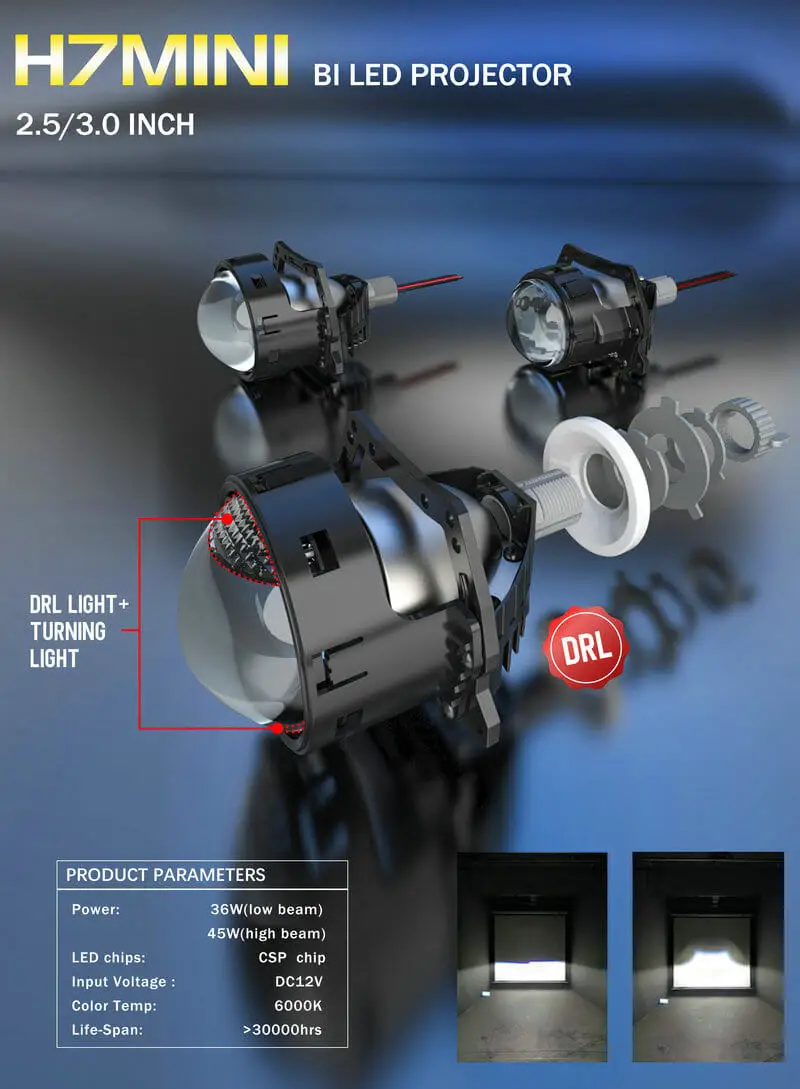 2024 High-end led projector lens 2.5/3.0 inch projector headlights for kia sportage 2023 mk4 golf crown vic