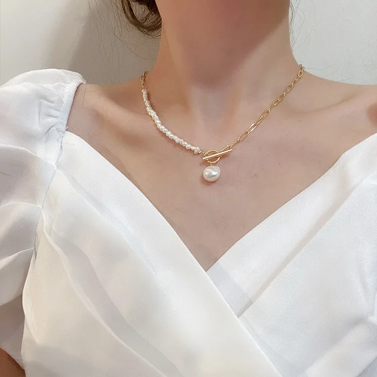 High quality gold plated fresh water pearl necklace jewelry OT buckle irregular natural real baroque pearl necklace for women