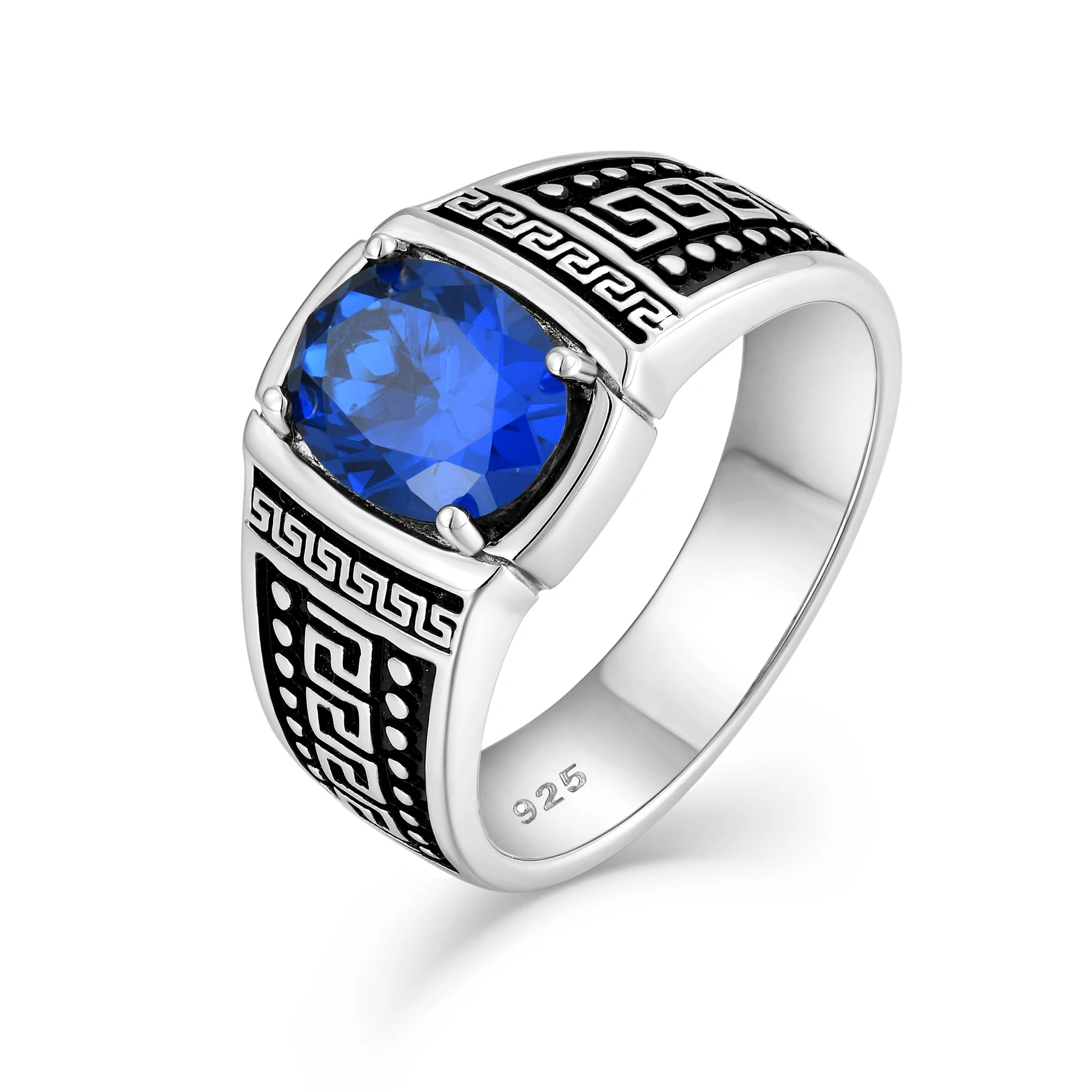 Fine Jewelry Man Rings Egg Zircon Gemstone Wedding Ring 925 Sterling Silver Vintage for Men Blue High Quality Sample Making