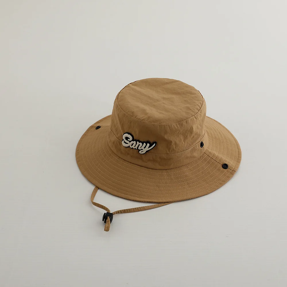 Kids Outdoor Sunshade Quick Drying Sun Hat 3D Letter Embroidery Solid Color Cotton Bucket Hat for Children
