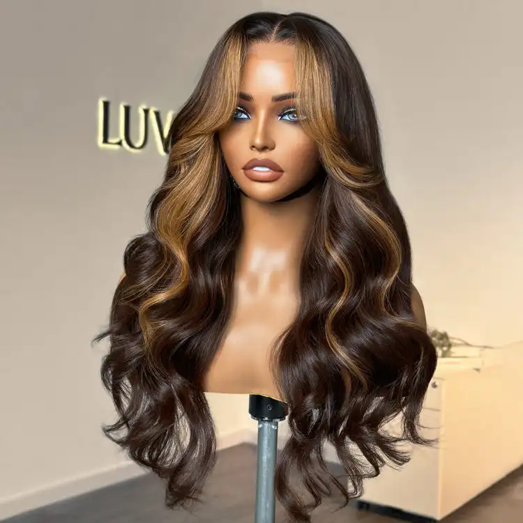 Hot Sale T1B/27 Honey Blonde Piano Color Lace Front Human Hair Wigs,180% Transparent Highlight Long Ombre Wig Vendors
