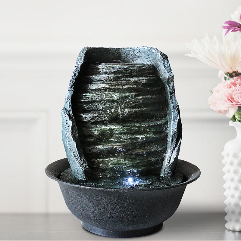 Wholesale Table Top  Flow Water Fountain Polyresin Waterfall Fountain With Light For Indoor Home And Office Decor