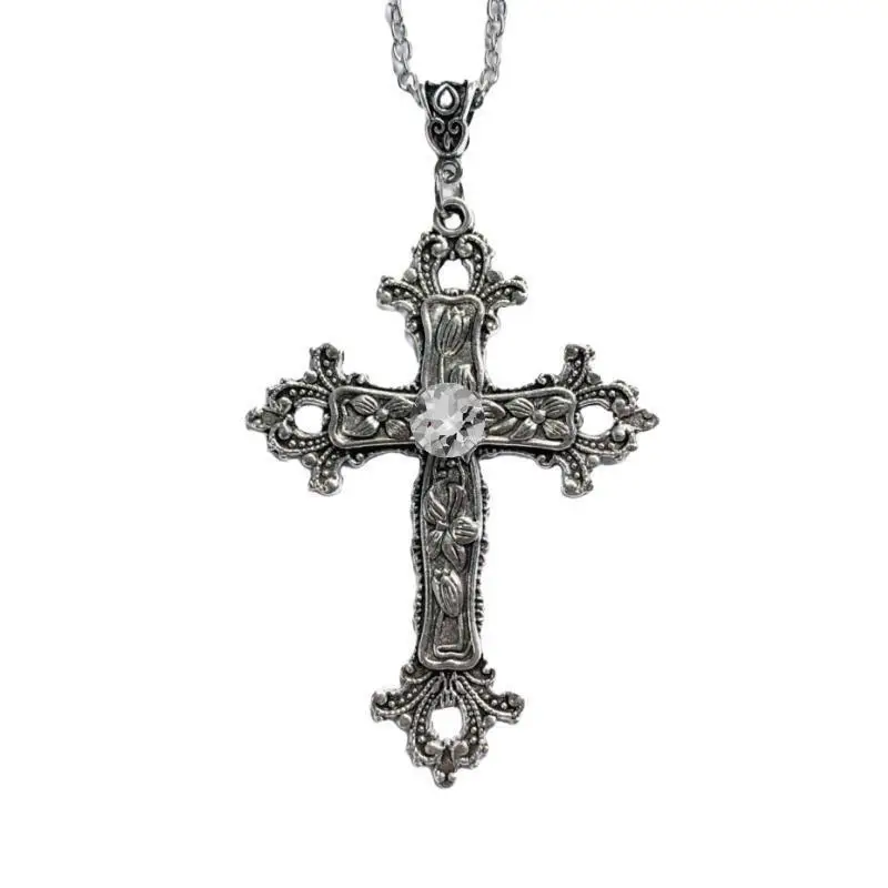 Punk Jewelry Chunky Cross Necklace Gothic  Inlaid Zircon Women Pendant