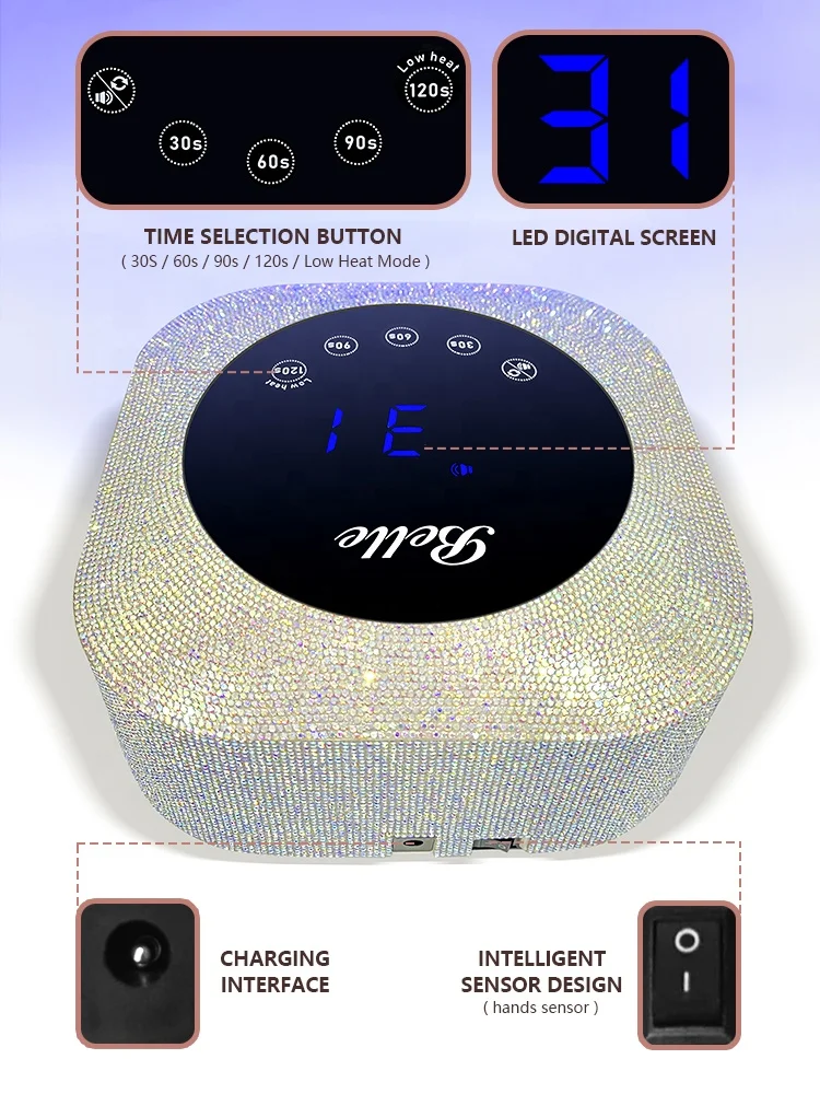 Factory Custom Bling Manicure Nail Polish Dryer Lamps UV Led Lamp with Rhinestone