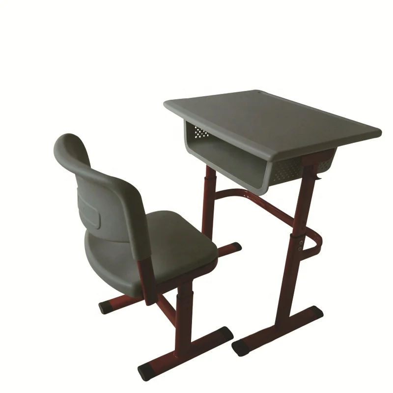 Plastic school furniture adjustable single metal study desk and chair for kids and children