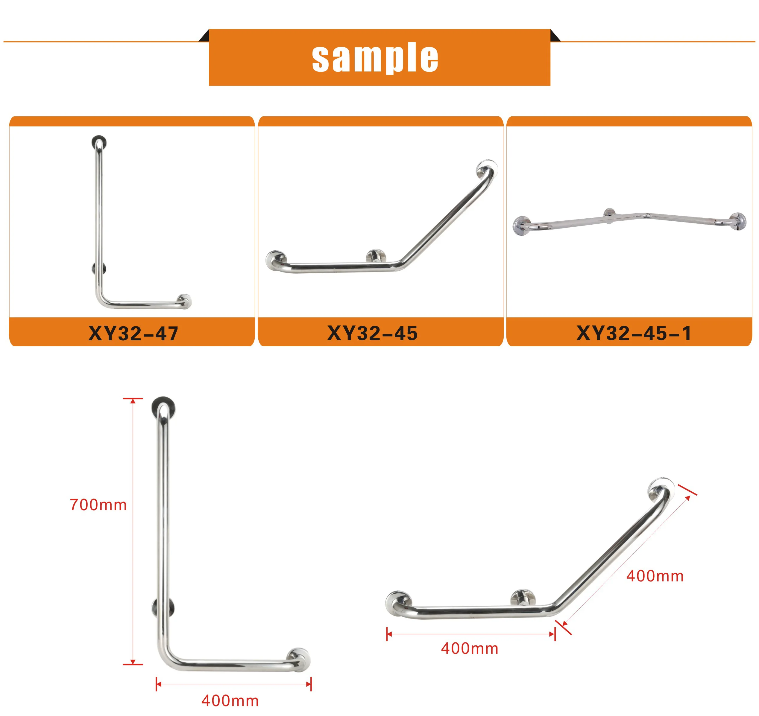 L shaped bath safety disabled stainless steel shower grab bar