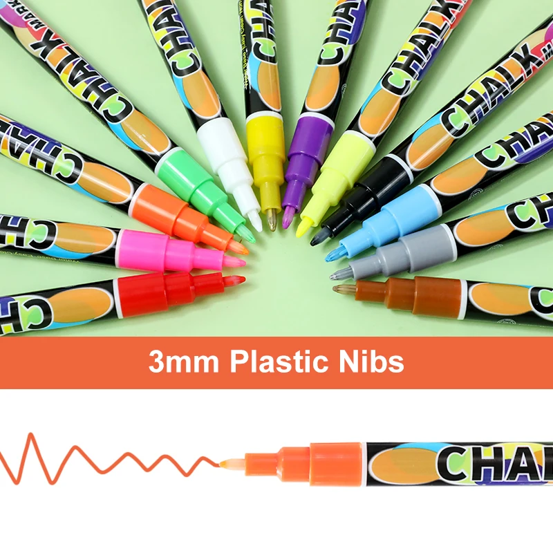 Longorgeous 12colors Reversible Tip Liquid Chalk Marker Pen Set Water-based Led Board Liquid Chalk Marker