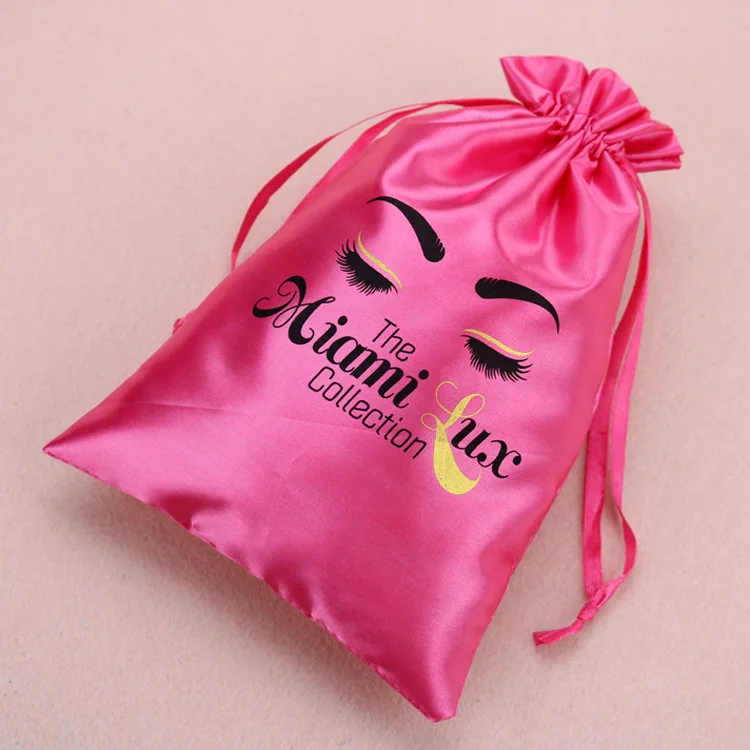 Custom Logo Human Hair Extension Storage Silk Pouch Wig Packaging Bags Hot