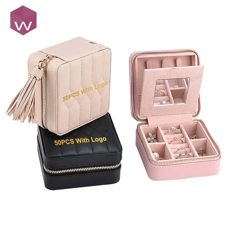 Custom Logo Girls PU Leather Small Jewellery Organizer Portable Joyero Jewel Case Gift Boxes Travel Earring Jewelry Box