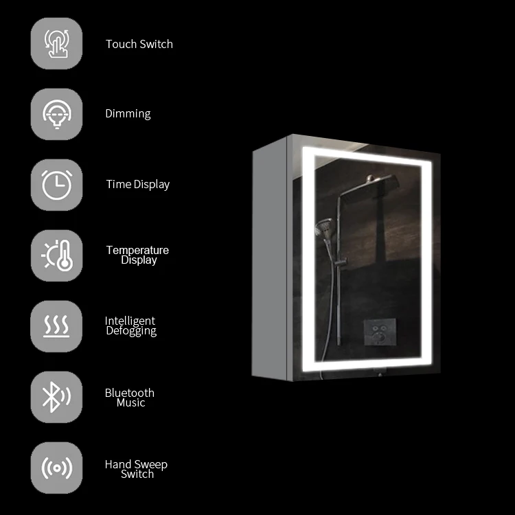 LED Bathroom Antique Stainless Steel Mirrored Plastic High Cabinet with Mirror Doors