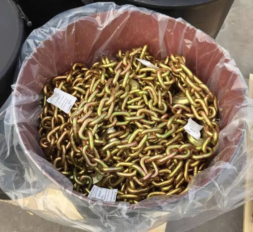 Позолоченная желтая оцинкованная цепь G70 3/8x20 дюймов для транспортировки связующего материала с захватным крючком