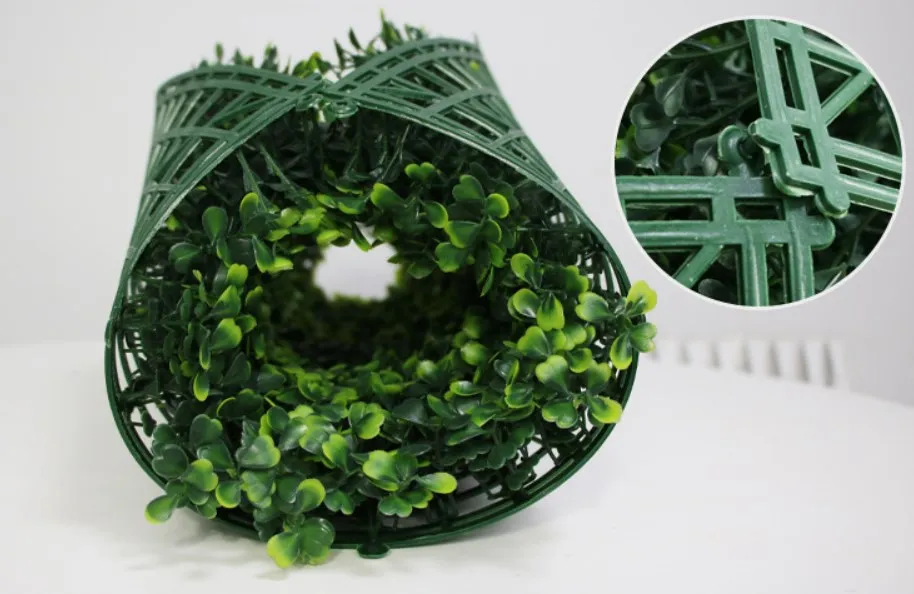2022 New  Decoration Faux Green Boxwood Panels Fence Hedge Backdrop Artificial Plant Grass Wall