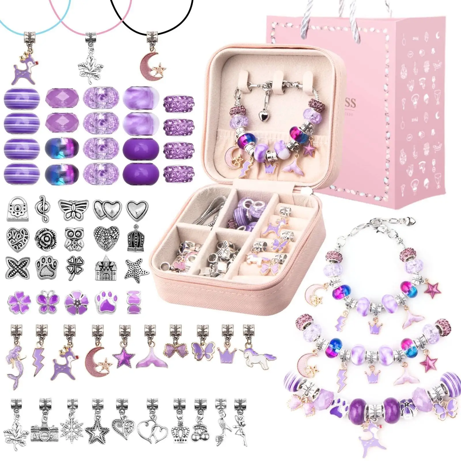 Charm Bracelet Making Kit Teen Girls Beads Jewelry Making Kit Arts Crafts Gifts Set With Portable Bracelet Organizer Box