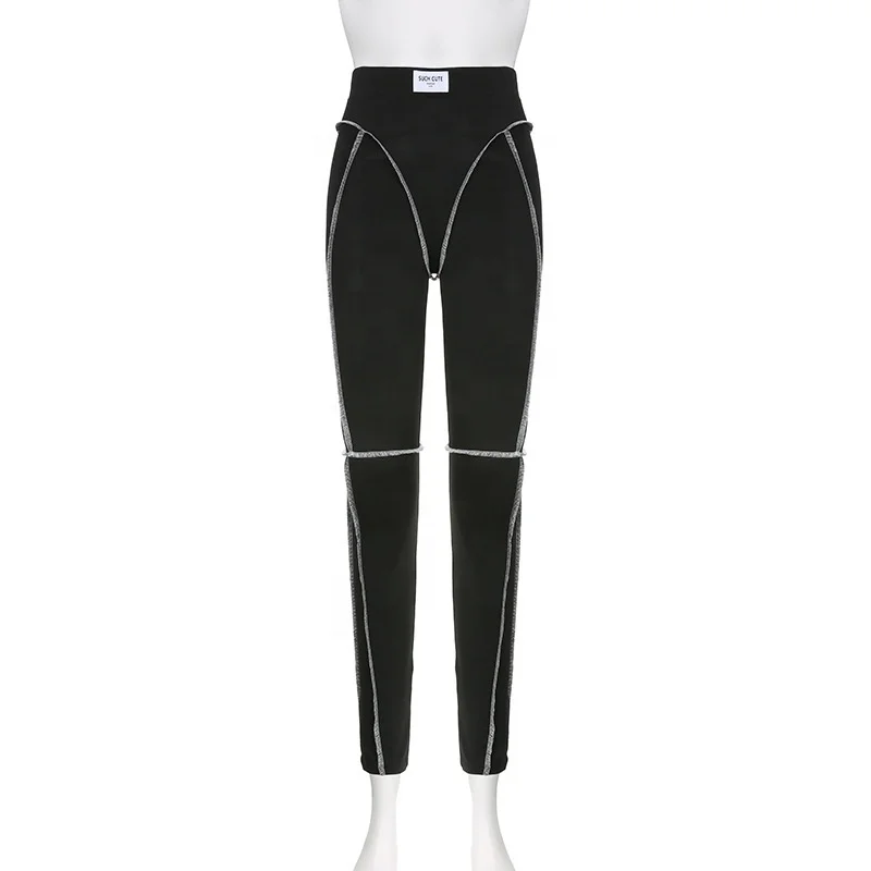 OUDINA OEM Winter Solid Color Line Tight Pants High Waist Regular Sports Trousers Yoga Bottom Tights Leggings For Women